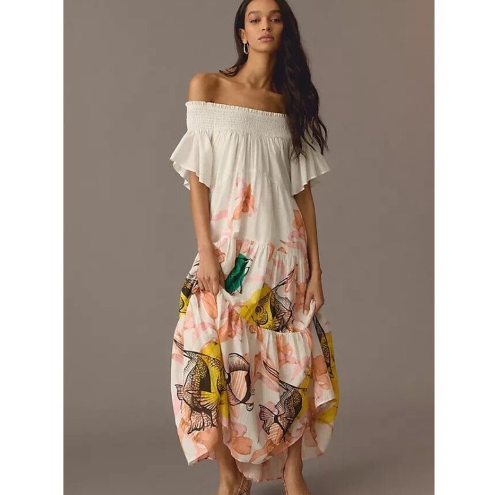Anthropologie Pia Binazzi Tiered Off-The-Shoulder Dress Size S NWOT